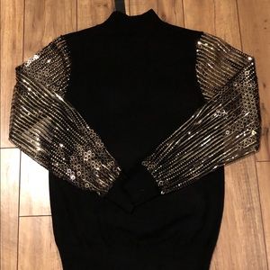 Black Top With Long Gold Sequined Sleeves Size S